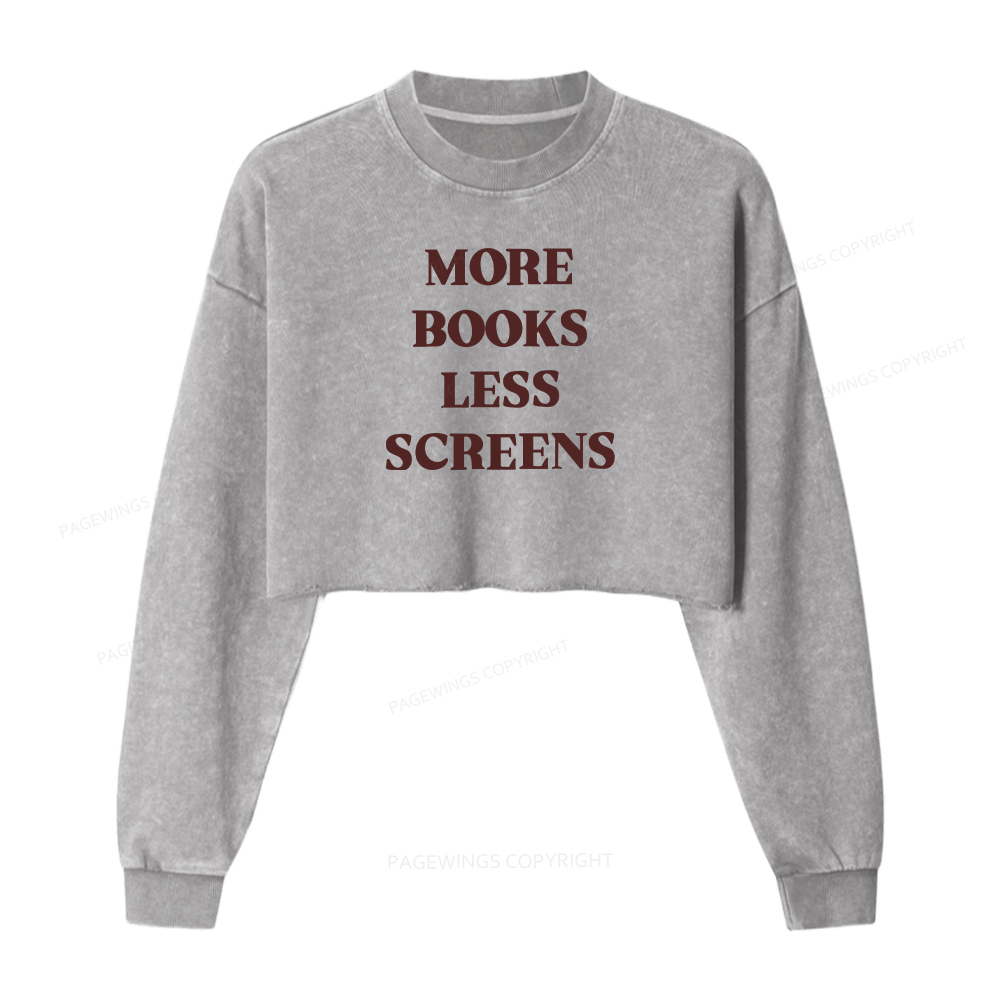 Pagewings More Books Less Screens Washed Crop Sweatshirt