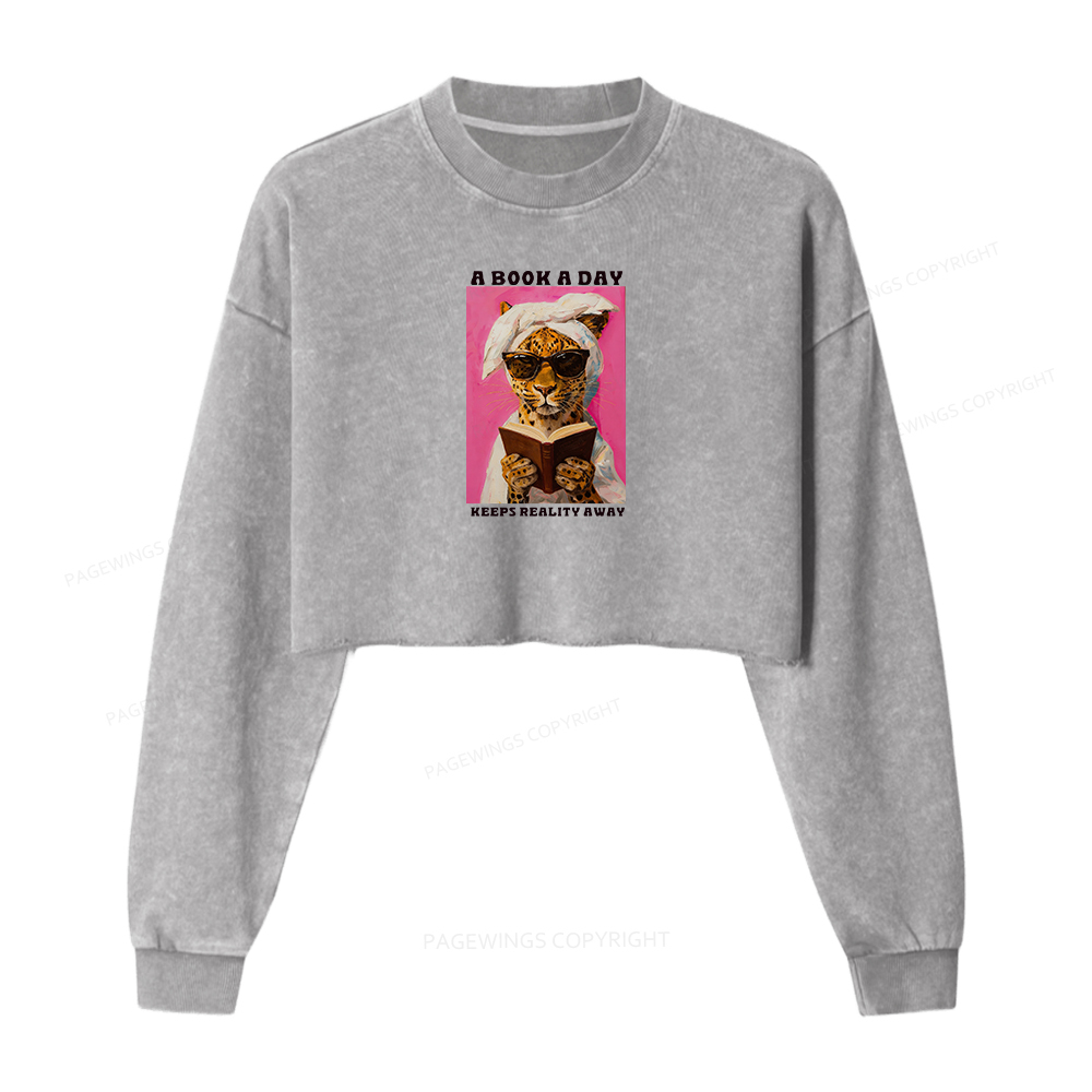 Pagewings A Book A Day Keeps Reality Away Washed Crop Sweatshirt