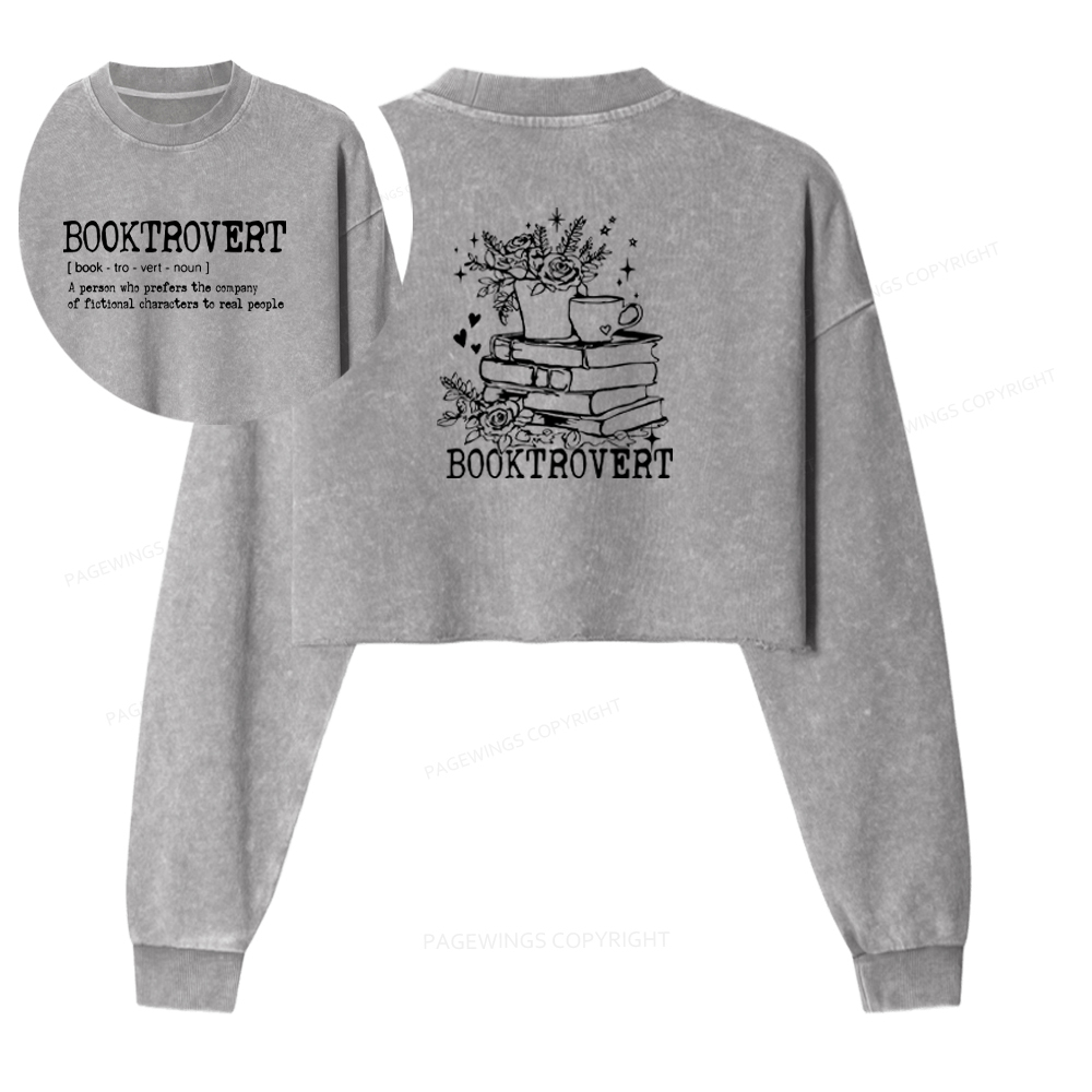 Pagewings Book Lover Gift Shirt, Teacher Crewneck, Reading Tee Washed Crop Sweatshirt