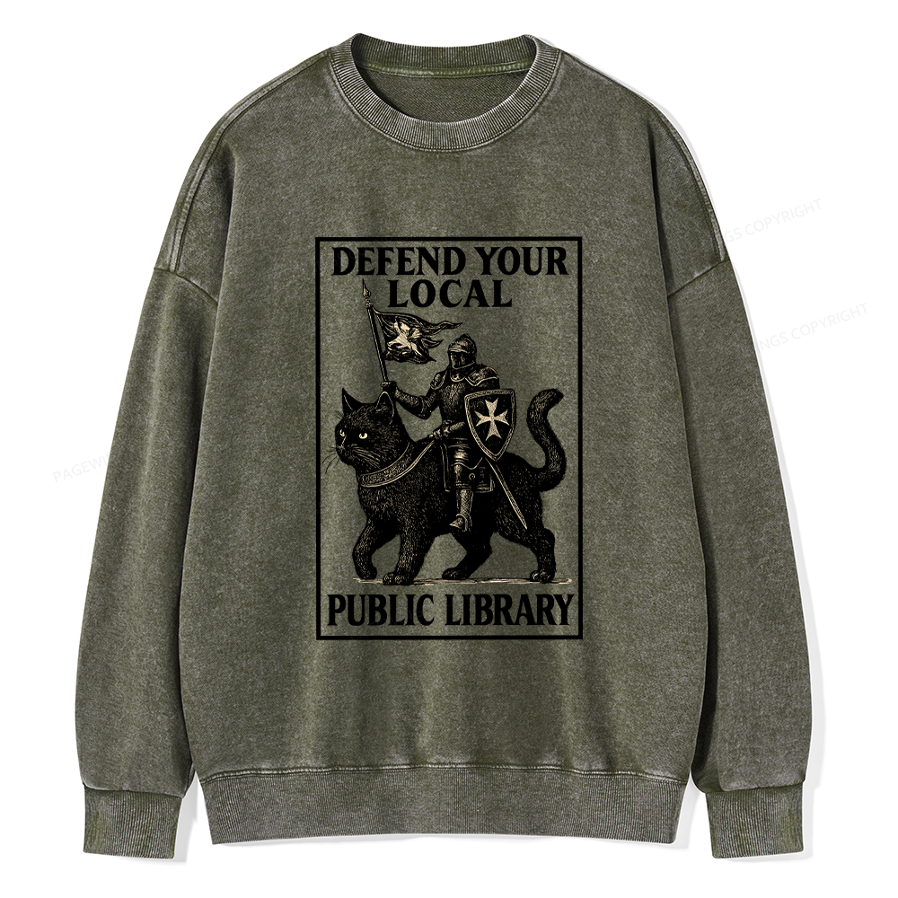 Pagewings Defend Your Local Library Unisex Washed Sweatshirt