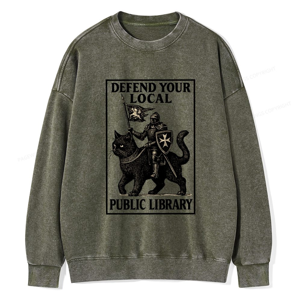 Pagewings Defend Your Local Library Unisex Washed Sweatshirt