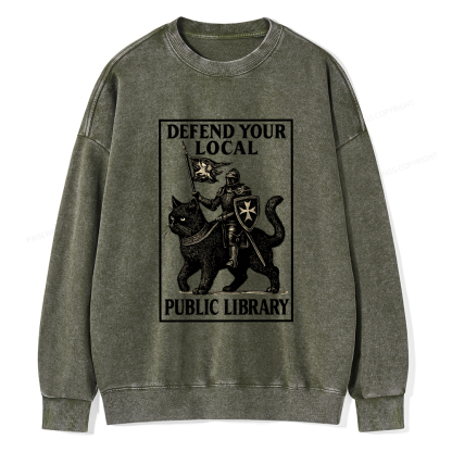 Pagewings Defend Your Local Library Unisex Washed Sweatshirt