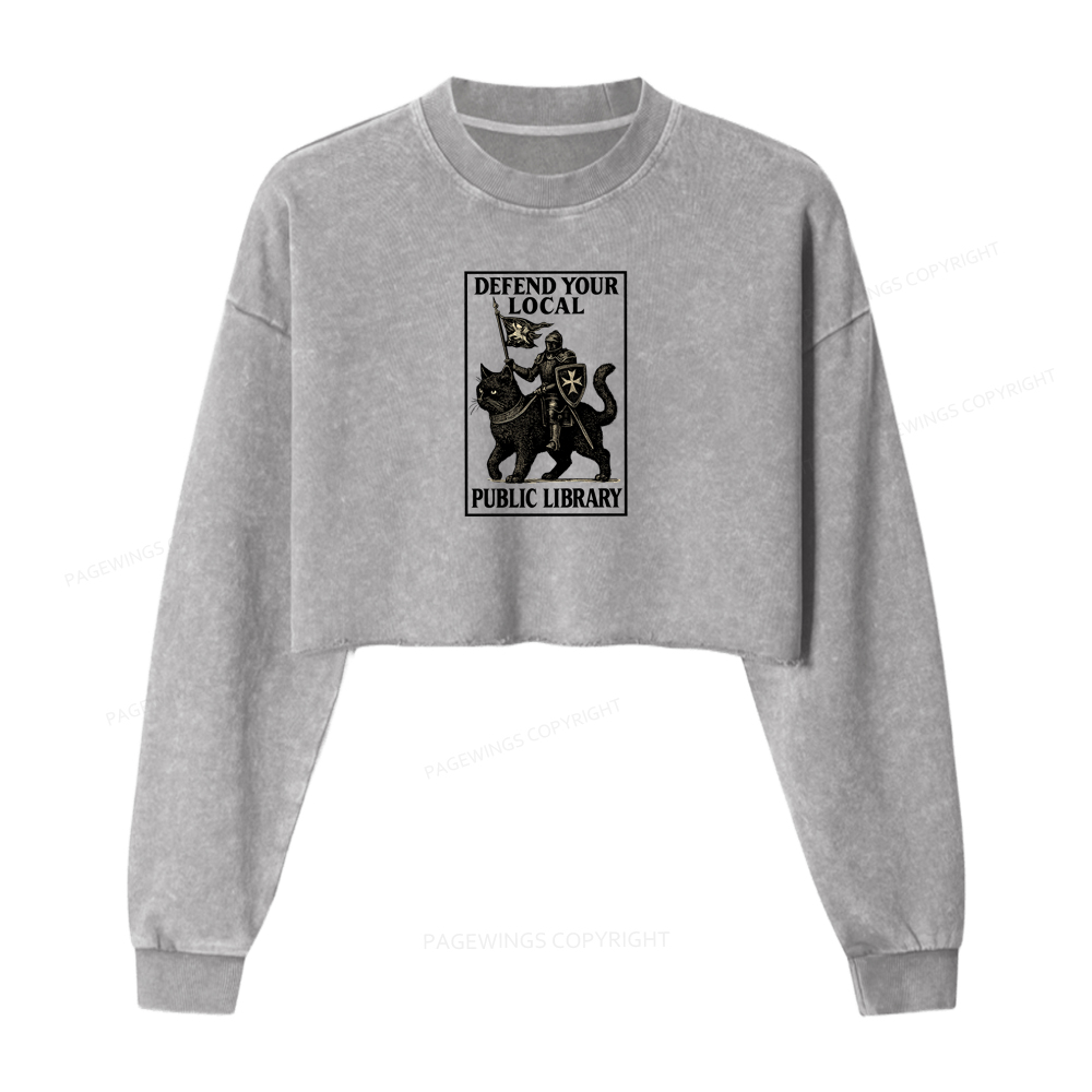 Pagewings Defend Your Local Library Washed Crop Sweatshirt