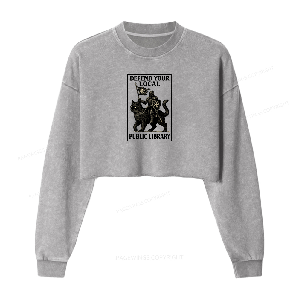 Pagewings Defend Your Local Library Washed Crop Sweatshirt