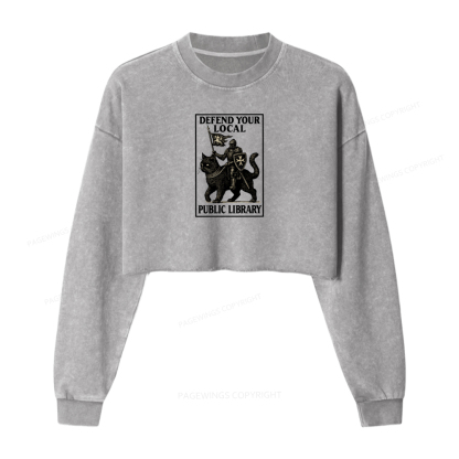 Pagewings Defend Your Local Library Washed Crop Sweatshirt