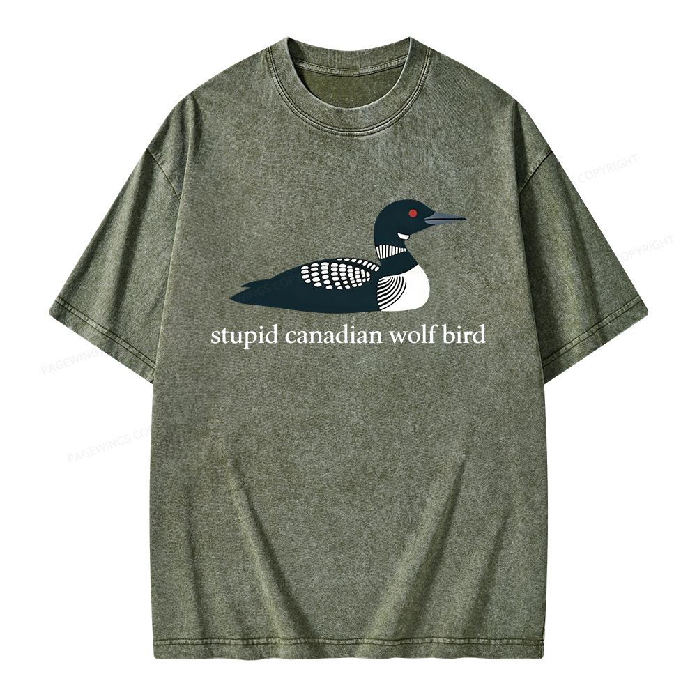 Pagewings Stupid Canadian Wolf Bird Unisex Washed T-shirt