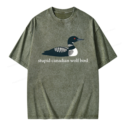 Pagewings Stupid Canadian Wolf Bird Unisex Washed T-shirt