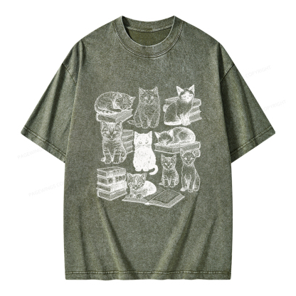 Pagewings Cats And books Unisex Washed T-shirt