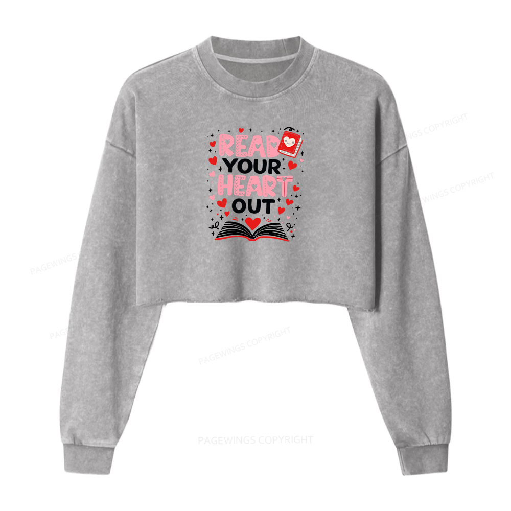 Pagewings Read Your Heart Out Valentine Washed Crop Sweatshirt