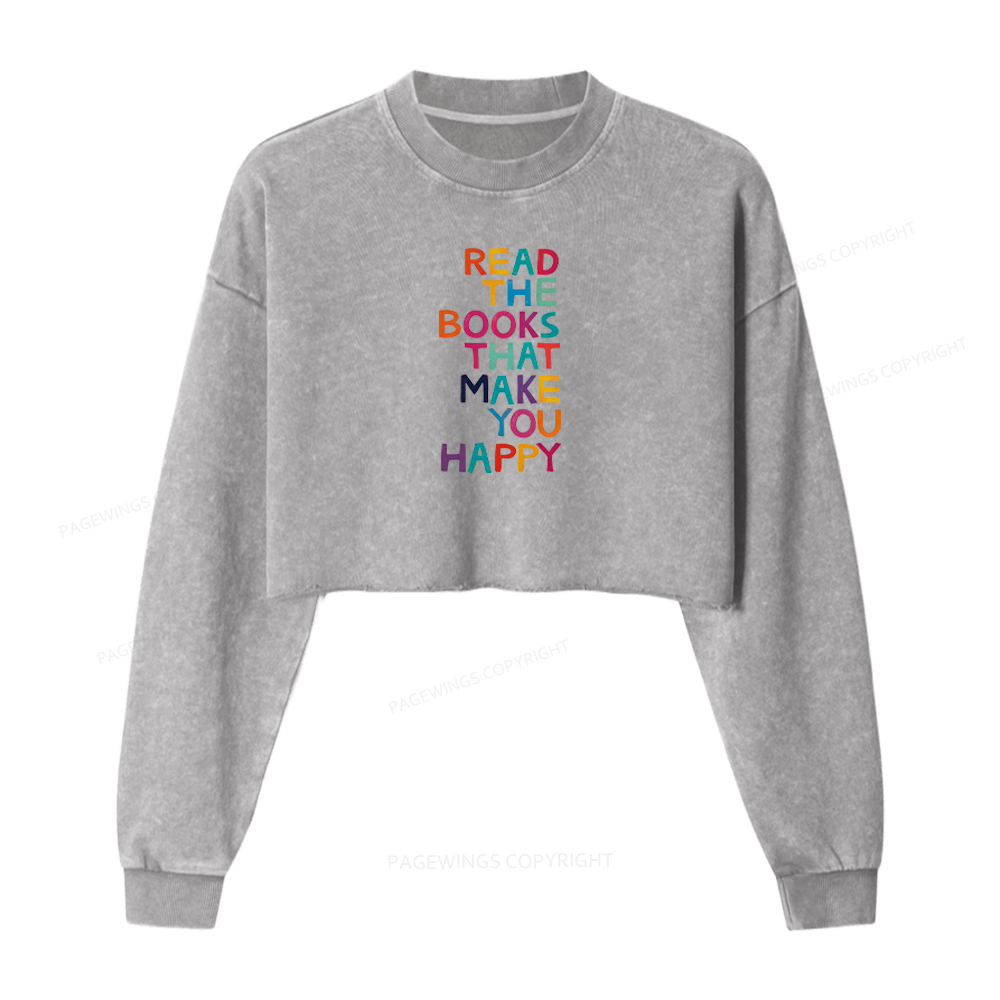 Pagewings Read The Books That Make You Happy Washed Crop Sweatshirt