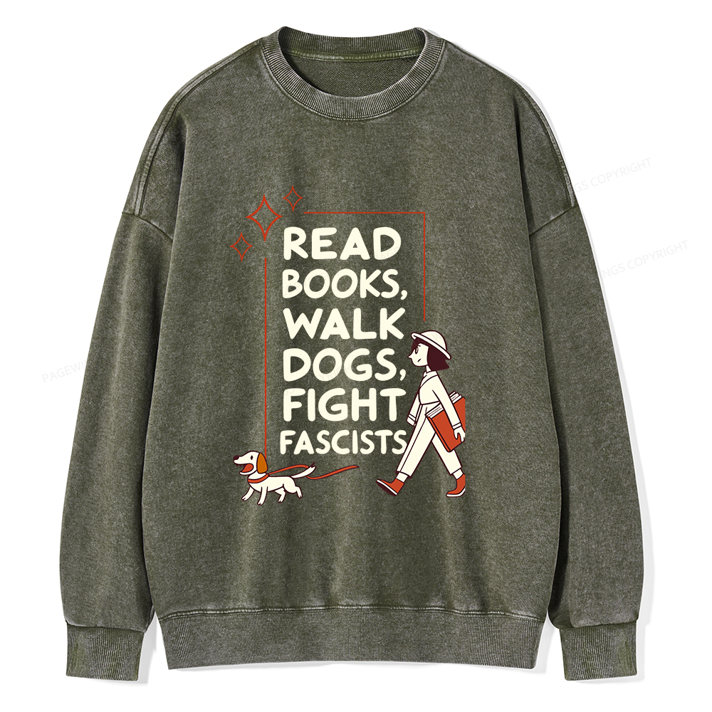 Pagewings Read Books Walk Dogs Unisex Washed Sweatshirt