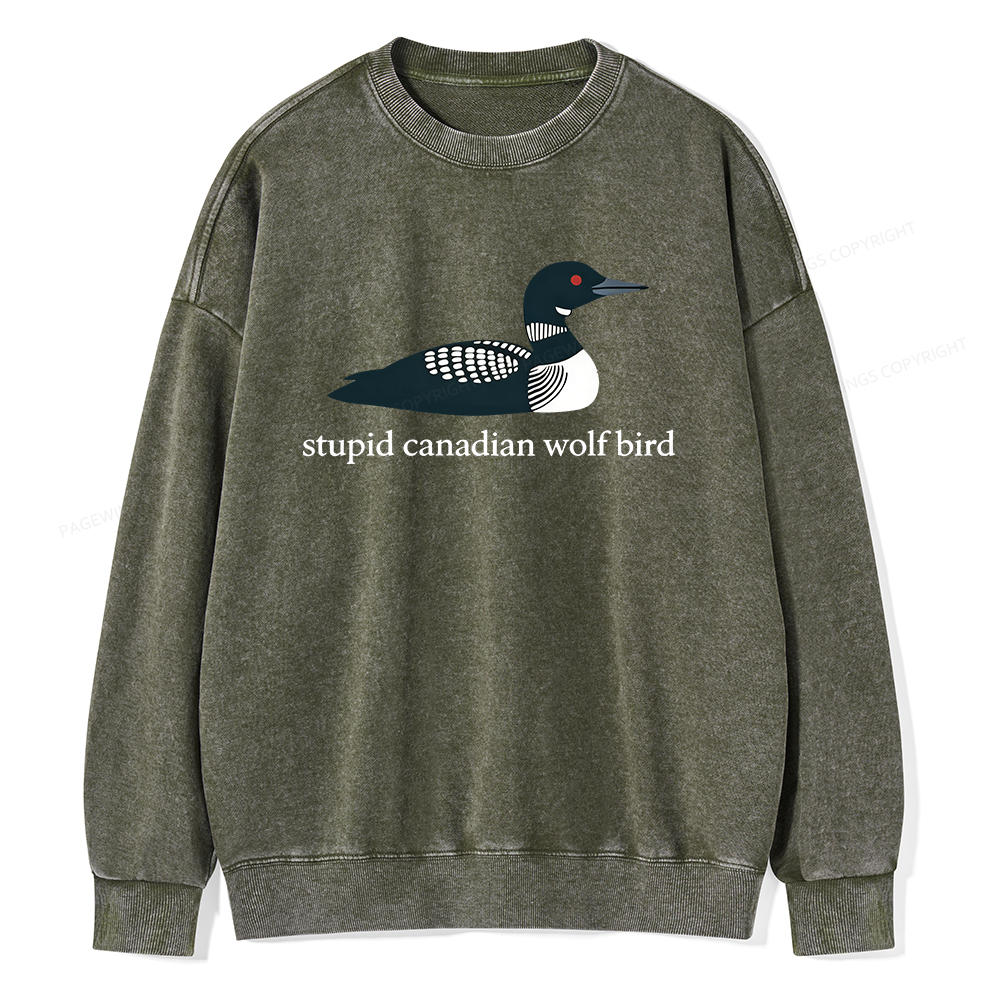 Pagewings Stupid Canadian Wolf Bird Unisex Washed Sweatshirt