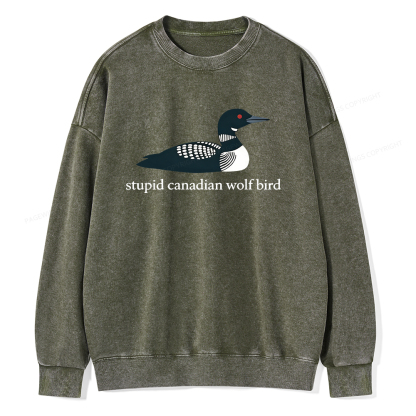 Pagewings Stupid Canadian Wolf Bird Unisex Washed Sweatshirt