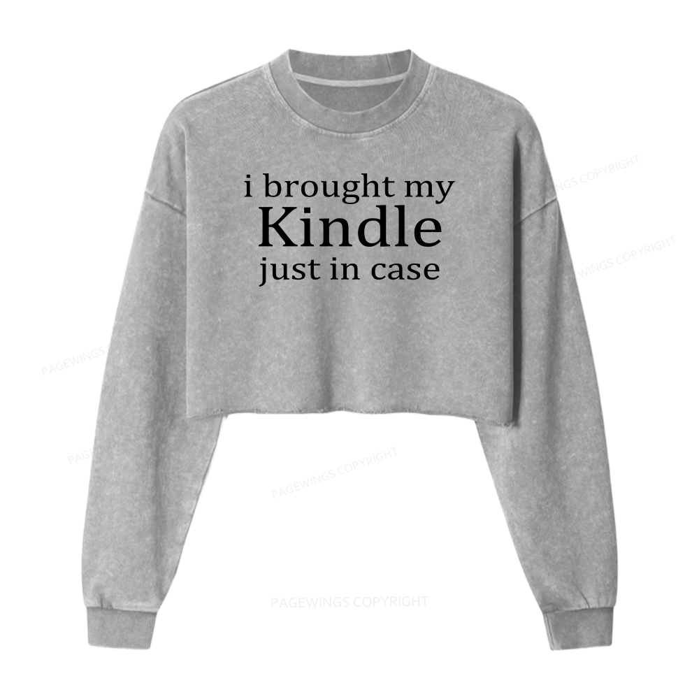 Pagewings I Brought My Kindle Washed Crop Sweatshirt