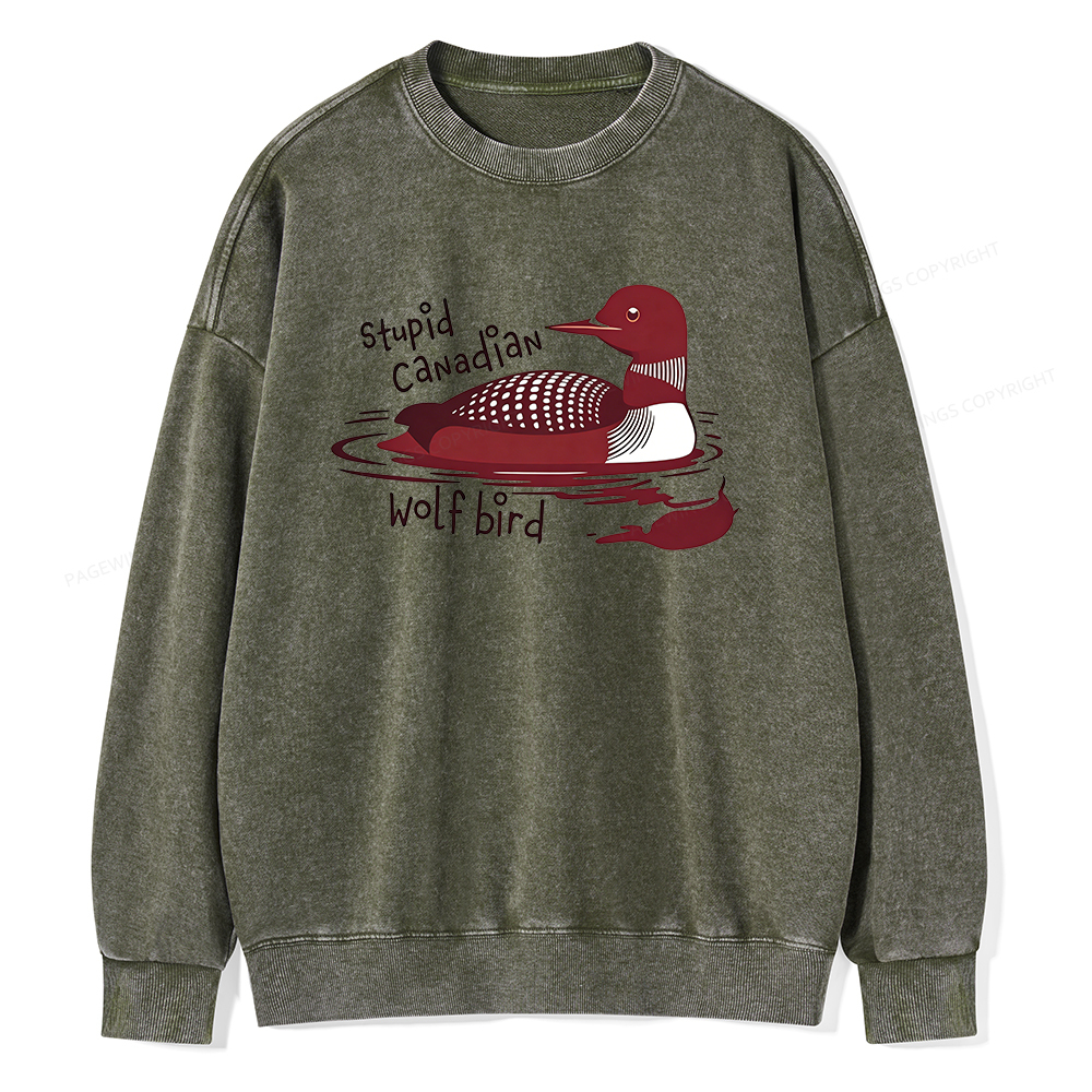 Pagewings Stupid Canadian Wolf Bird Unisex Washed Sweatshirt