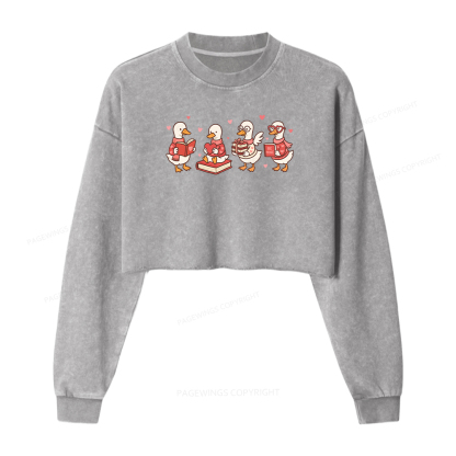 Pagewings Goose Book Lover Washed Crop Sweatshirt