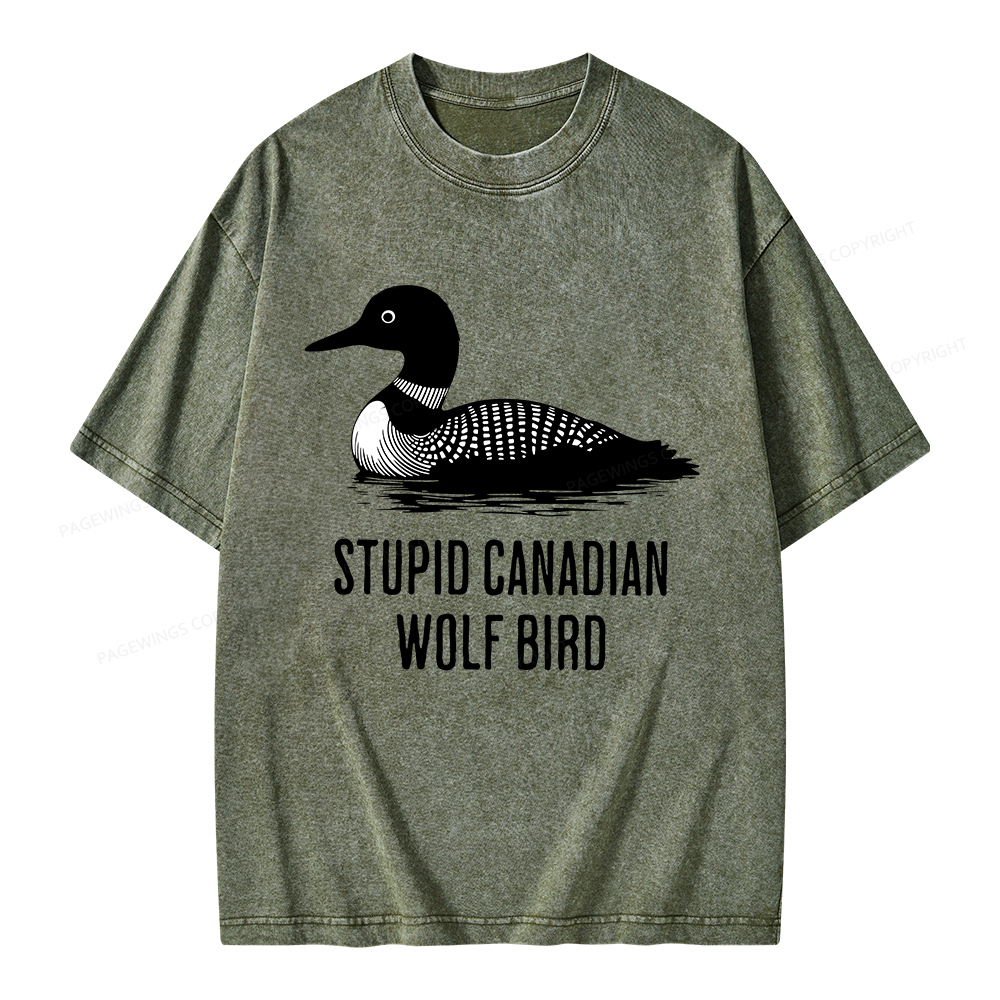 Pagewings Stupid Canadian Wolf Bird Unisex Washed T-shirt