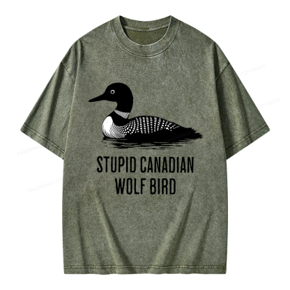 Pagewings Stupid Canadian Wolf Bird Unisex Washed T-shirt
