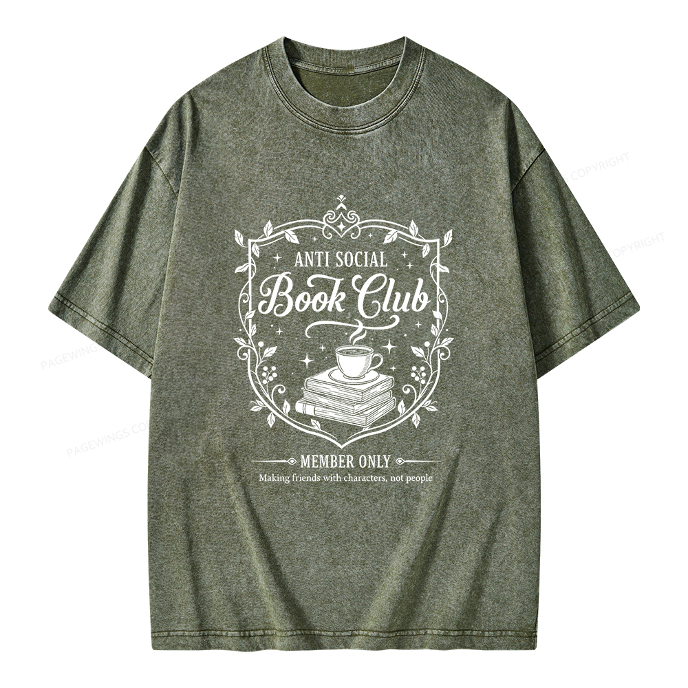 Pagewings Anti Social Book Club Unisex Washed T-shirt
