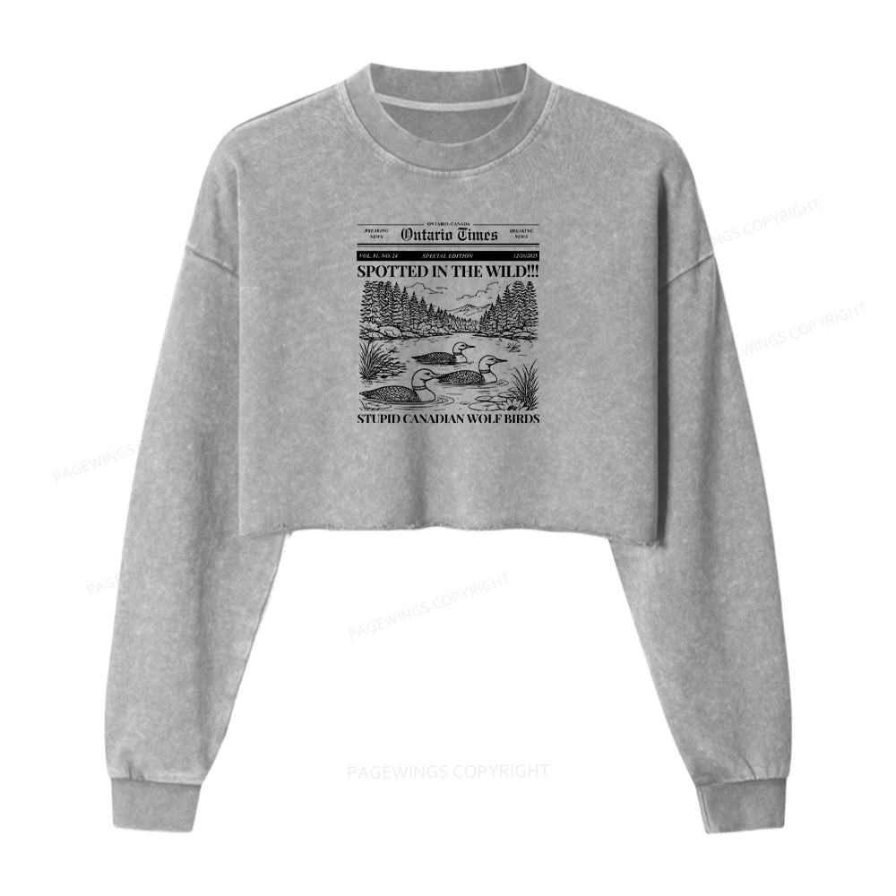 Pagewings Stupid Canadian Wolf Bird Romance Books Washed Crop Sweatshirt