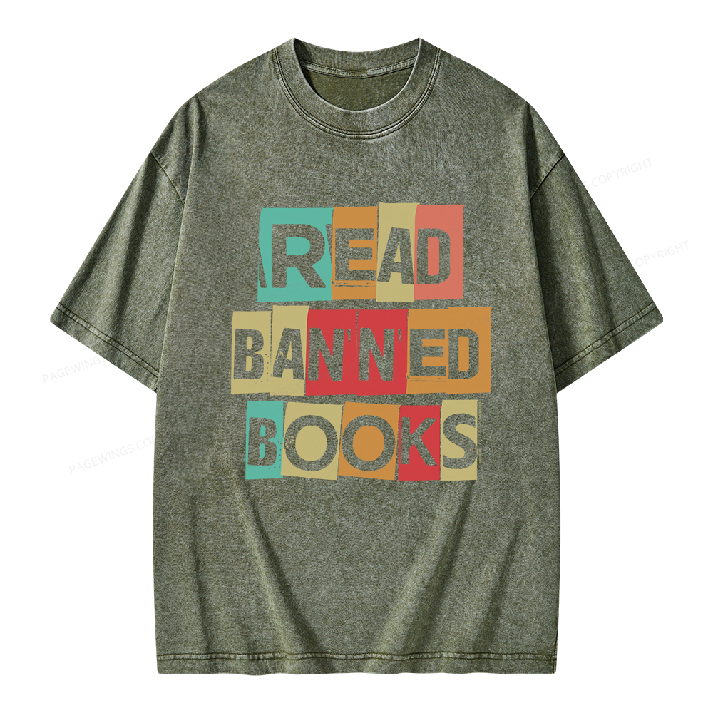 Pagewings Read Banned Books Shirt Unisex Washed T-shirt