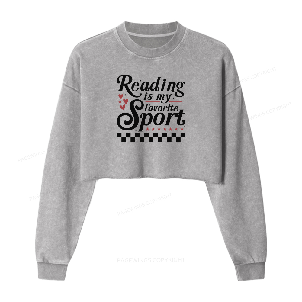 Pagewings Reading Is My Favorite Sport Washed Crop Sweatshirt