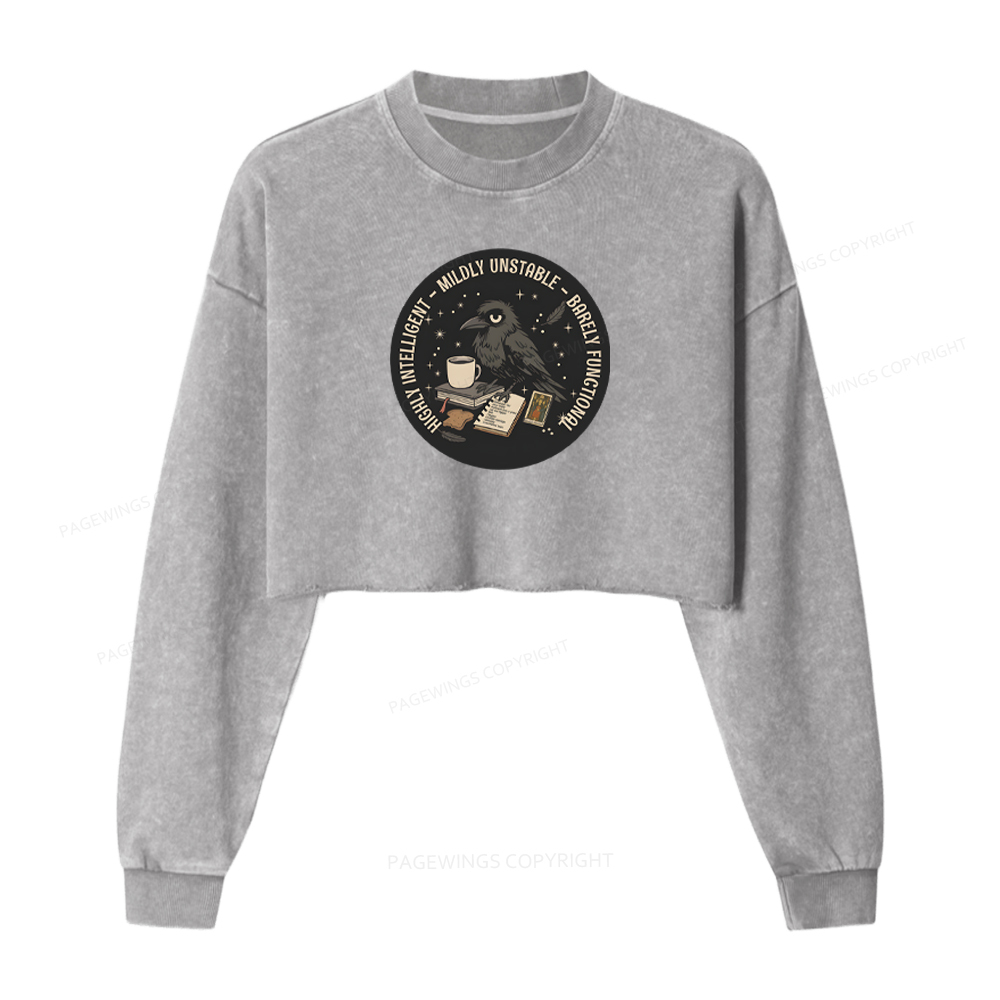 Pagewings Barely Functional Crow Washed Crop Sweatshirt