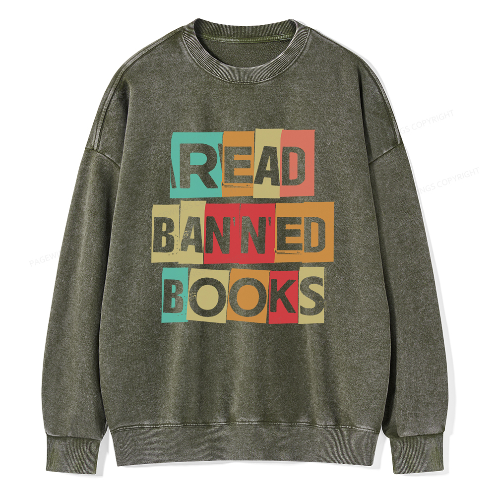 Pagewings Read Banned Books Shirt Unisex Washed Sweatshirt