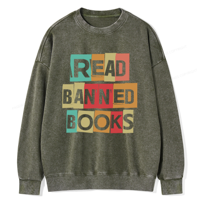 Pagewings Read Banned Books Shirt Unisex Washed Sweatshirt