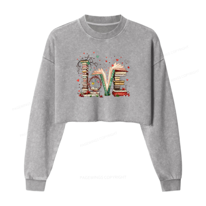 Pagewings Book Lover Love Washed Crop Sweatshirt