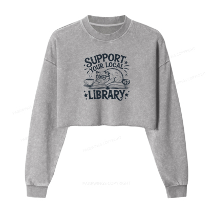 Pagewings Support Your Local Library Washed Crop Sweatshirt