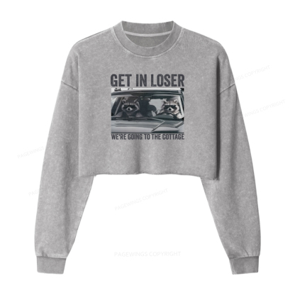 Pagewings Get In Loser Washed Crop Sweatshirt
