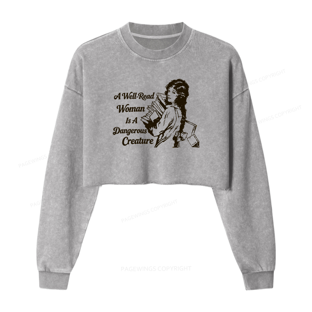 Pagewings A Well-Read Woman Is A Dangerous Creature Washed Crop Sweatshirt