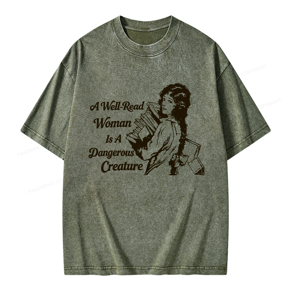 Pagewings A Well-Read Woman Is A Dangerous Creature Unisex Washed T-shirt