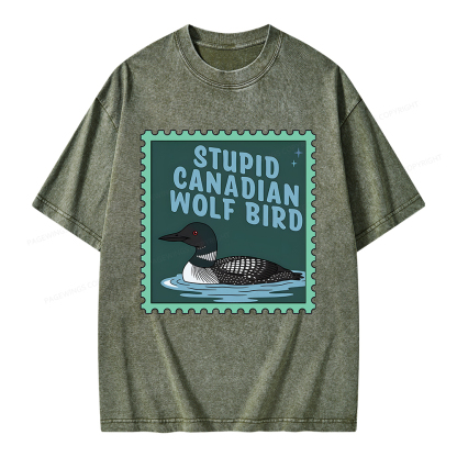 Pagewings Stupid Canadian Wolf Bird Unisex Washed T-shirt
