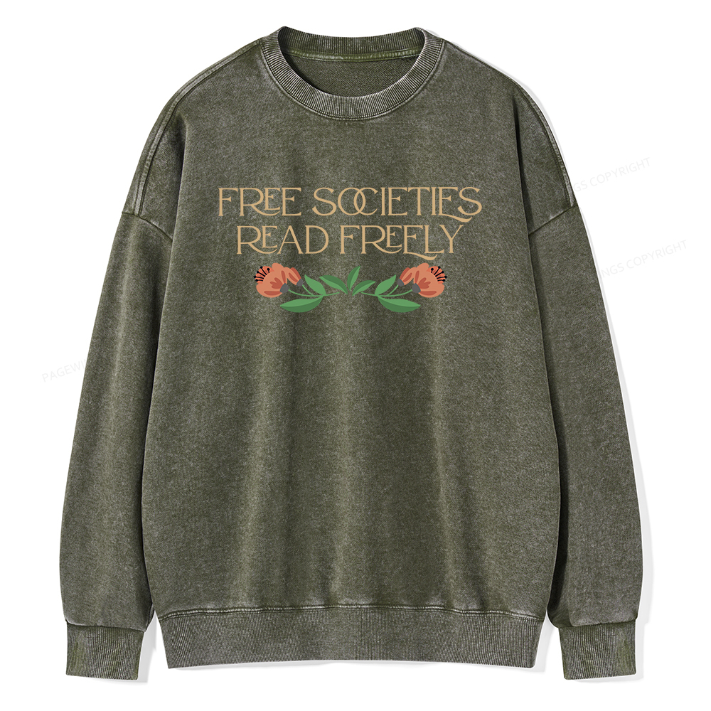 Pagewings Free Societies Read Freely Shirt Unisex Washed Sweatshirt