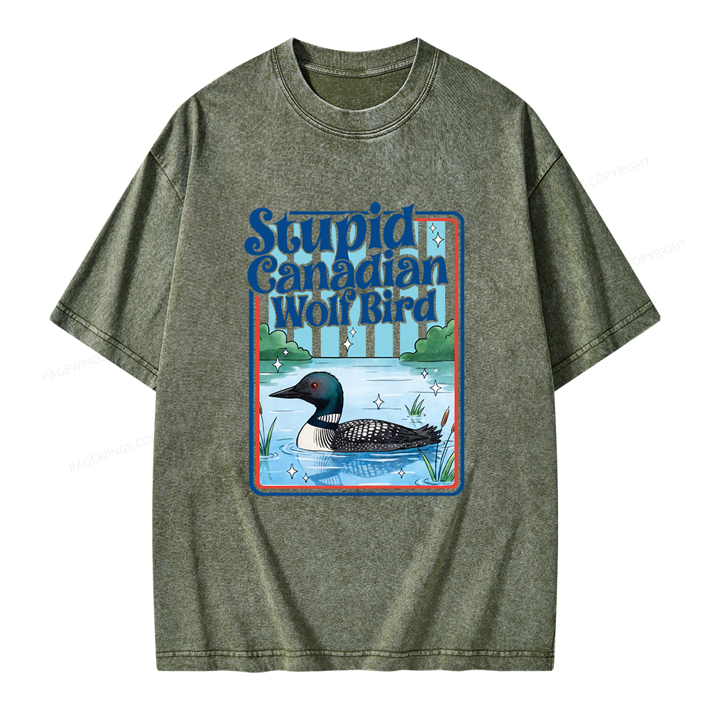 Pagewings Stupid Canadian Wolf Bird Unisex Washed T-shirt