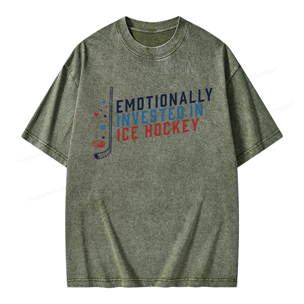Pagewings Emotionally Invested in Ice Hockey Unisex Washed T-shirt