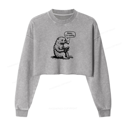 Pagewings Shhh I'm reading Washed Crop Sweatshirt