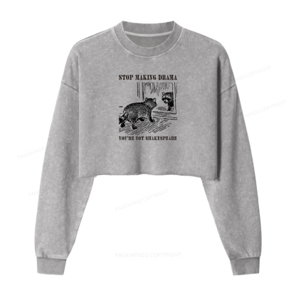 Pagewings Stop Making Drama Washed Crop Sweatshirt