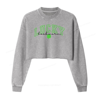 Pagewings Lucky Bookworm Washed Crop Sweatshirt