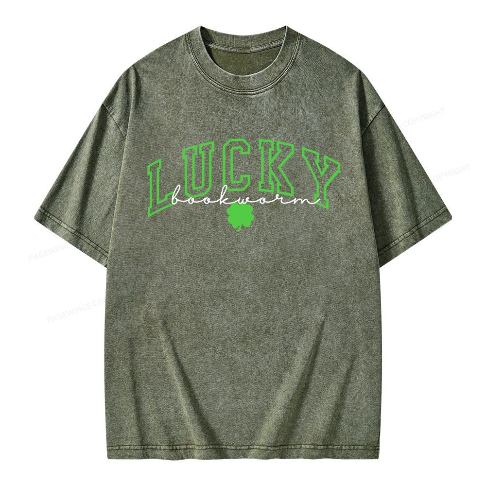 Pagewings St Patrick’s Day Lucky Bookworm Unisex Washed T-shirt