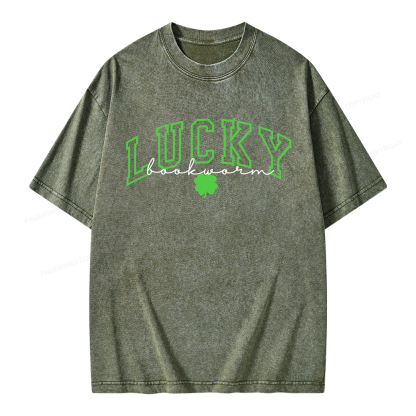 Pagewings St Patrick’s Day Lucky Bookworm Unisex Washed T-shirt
