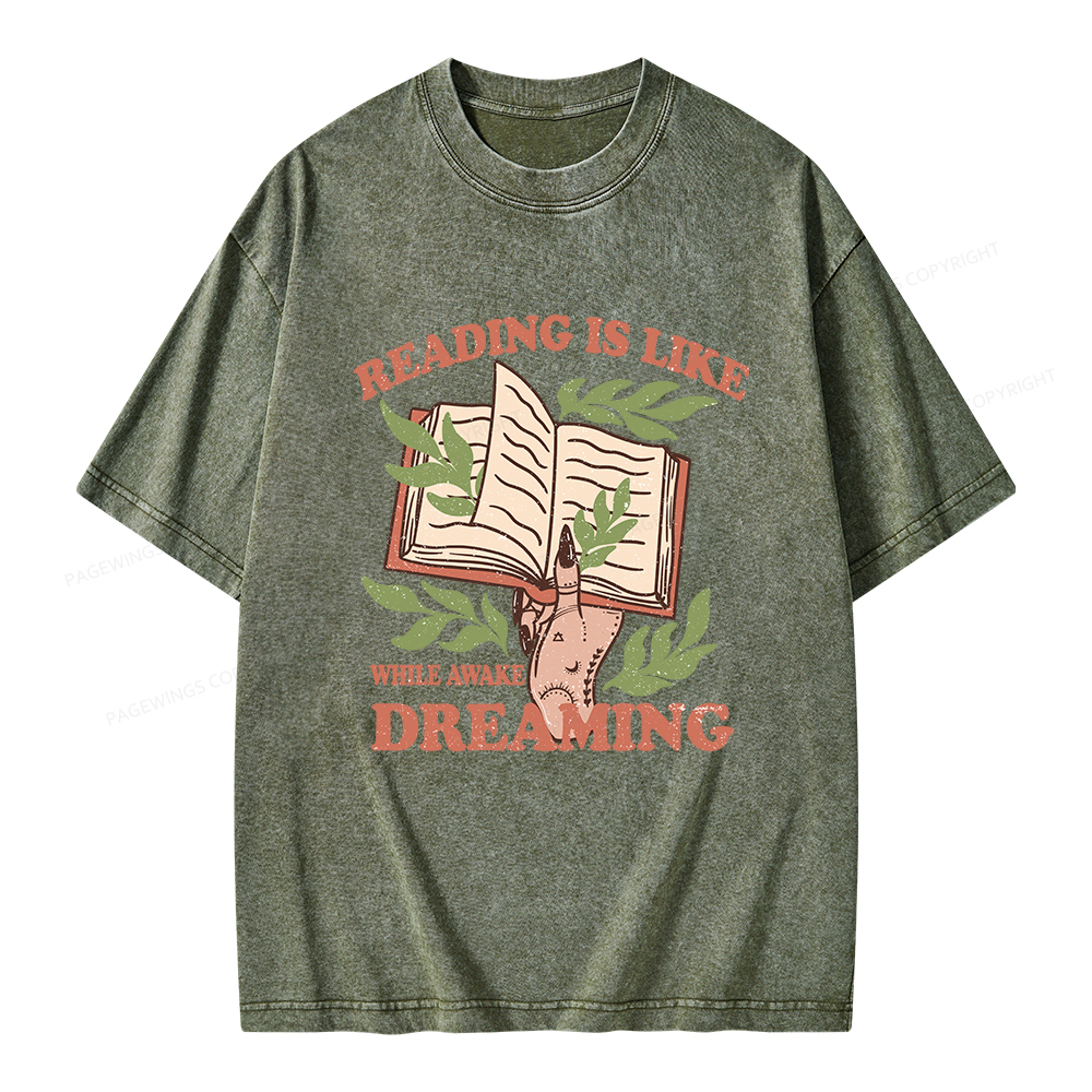 Pagewings Reading is like Dreaming  Unisex Washed T-shirt