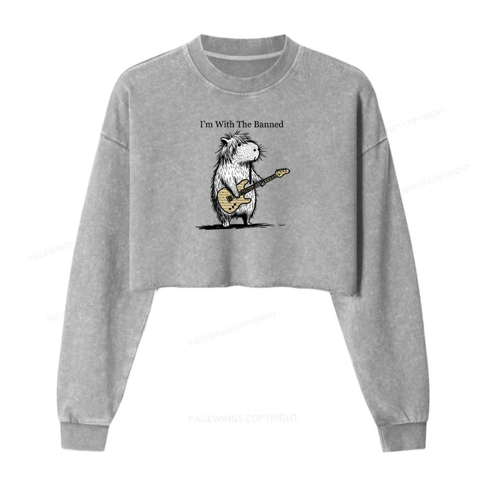 Pagewings I'm With The Banned Washed Crop Sweatshirt