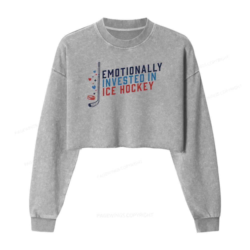 Pagewings Emotionally Invested in Ice Hockey Washed Crop Sweatshirt