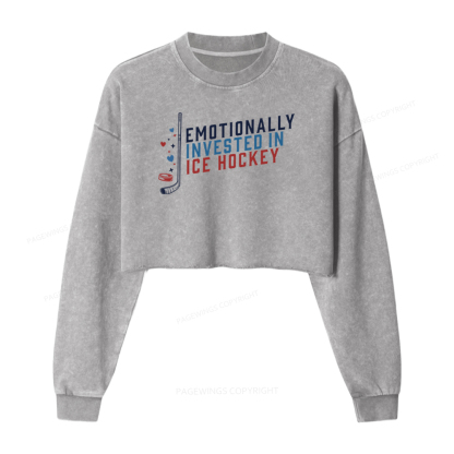 Pagewings Emotionally Invested in Ice Hockey Washed Crop Sweatshirt