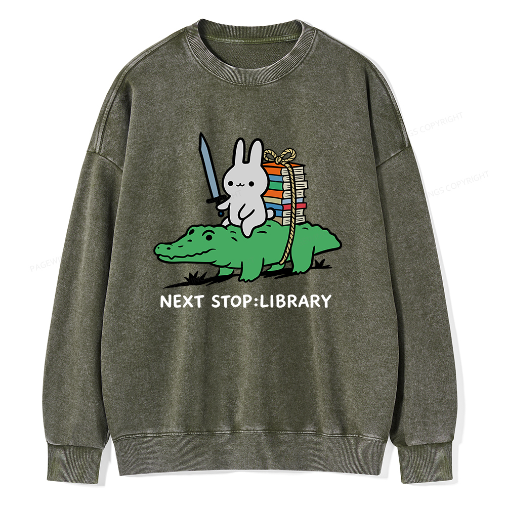 Pagewings Next Stop Library Unisex Washed Sweatshirt