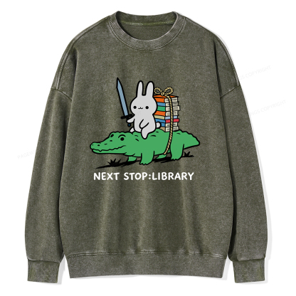 Pagewings Next Stop Library Unisex Washed Sweatshirt
