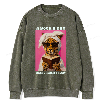 Pagewings A Book A Day Keeps Reality Away Unisex Washed Sweatshirt